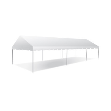 15' x 45' Classic Series Gable End Frame Tent, 1 Piece Tent Top, Complete, white outdoor event tent with gable end frame design and sturdy support legs.