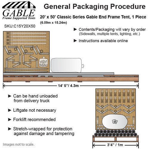 20' x 50' Classic Series Gable End Frame Tent, 1 Piece Tent Top, Complete