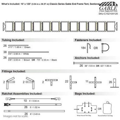 10' x 120' Classic Series Gable End Frame Tent, Sectional Tent Top, Complete 10' x 120' Classic Series Gable End Frame Tent, Sectional Tent Top, Complete