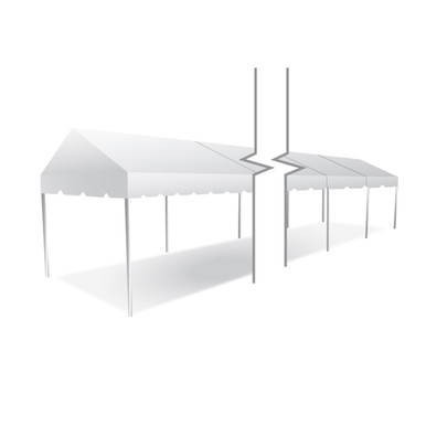 Celina Tent 10' x 120' Classic Series Gable End Frame Tent, Sectional Tent Top, Complete, with white fabric and sturdy frame structure.