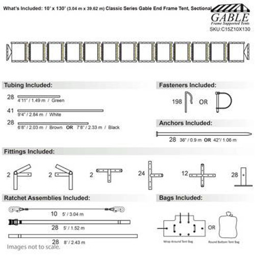 10' x 130' Classic Series Gable End Frame Tent, Sectional Tent Top, Complete 10' x 130' Classic Series Gable End Frame Tent, Sectional Tent Top, Complete