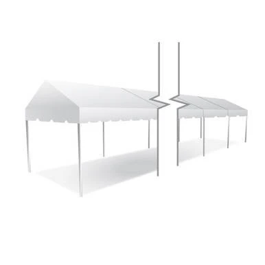 Celina Tent 10' x 140' Classic Series Gable End Frame Tent, Sectional Tent Top, Complete, white temporary outdoor event tent with gable ends and sturdy frame.