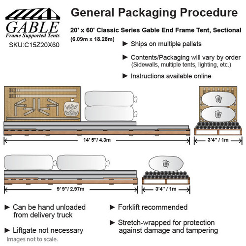 20' x 60' Classic Series Gable End Frame Tent, Sectional Tent Top, Complete