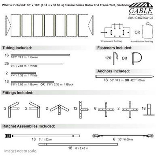 30' x 105' Classic Series Gable End Frame Tent, Sectional Tent Top, Complete 30' x 105' Classic Series Gable End Frame Tent, Sectional Tent Top, Complete