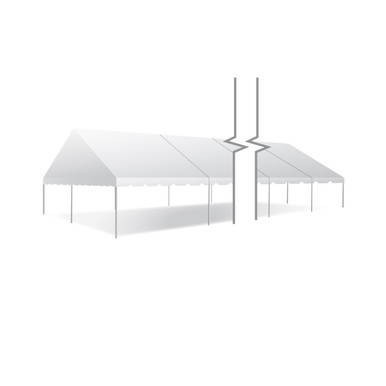 Celina Tent 30' x 105' Classic Series Gable End Frame Tent, sectional tent top, complete, with a large white event tent structure and gable end design.