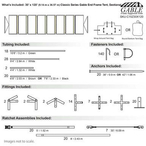 30' x 120' Classic Series Gable End Frame Tent, Sectional Tent Top, Complete 30' x 120' Classic Series Gable End Frame Tent, Sectional Tent Top, Complete