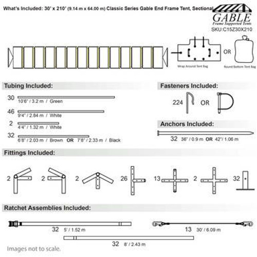 30' x 210' Classic Series Gable End Frame Tent, Sectional Tent Top, Complete 30' x 210' Classic Series Gable End Frame Tent, Sectional Tent Top, Complete