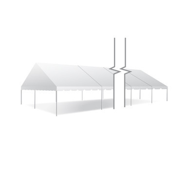 Celina Tent 30' x 90' Classic Series Gable End Frame Tent, Sectional Tent Top, Complete, with a white gable-end frame tent setup, showcasing a large, sturdy framework and sectional design for outdoor events.