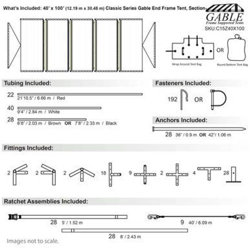 40' x 100' Classic Series Gable End Frame Tent, Sectional Tent Top, Complete 40' x 100' Classic Series Gable End Frame Tent, Sectional Tent Top, Complete
