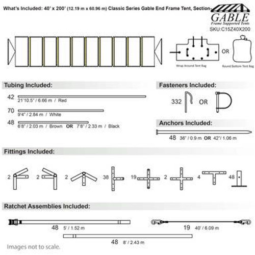 40' x 200' Classic Series Gable End Frame Tent, Sectional Tent Top, Complete 40' x 200' Classic Series Gable End Frame Tent, Sectional Tent Top, Complete