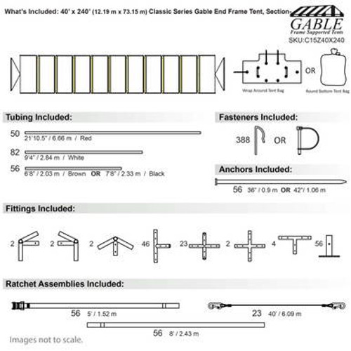 40' x 240' Classic Series Gable End Frame Tent, Sectional Tent Top, Complete 40' x 240' Classic Series Gable End Frame Tent, Sectional Tent Top, Complete