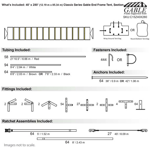 40' x 280' Classic Series Gable End Frame Tent, Sectional Tent Top, Complete
