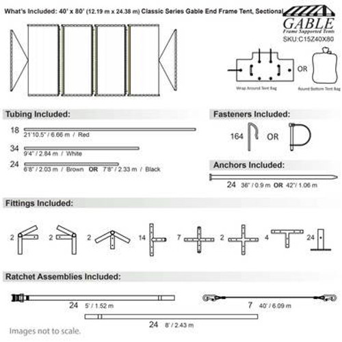40' x 80' Classic Series Gable End Frame Tent, Sectional Tent Top, Complete 40' x 80' Classic Series Gable End Frame Tent, Sectional Tent Top, Complete