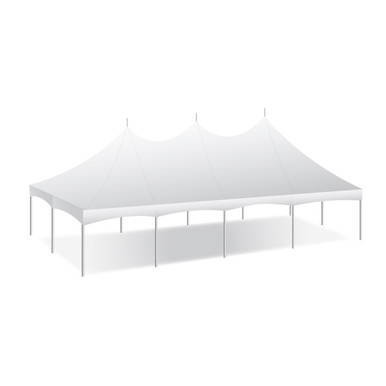 20' x 40' Master Series High Peak Frame Tent, Sectional Tent Top, Complete, white sectional frame tent with high peak design and supporting poles.