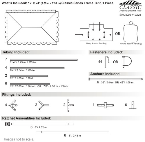 12' x 24' Classic Series Frame Tent, 1 Piece Tent Top, Complete