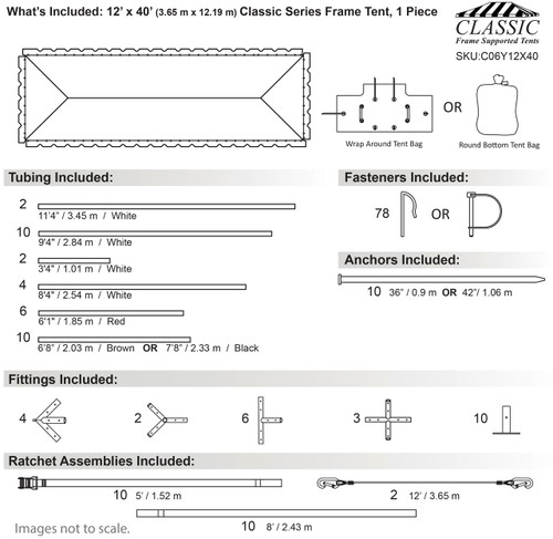 12' x 40' Classic Series Frame Tent, 1 Piece Tent Top, Complete