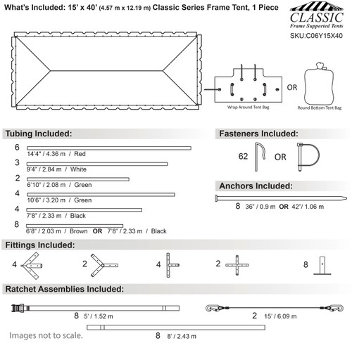 15' x 40' Classic Series Frame Tent, 1 Piece Tent Top, Complete