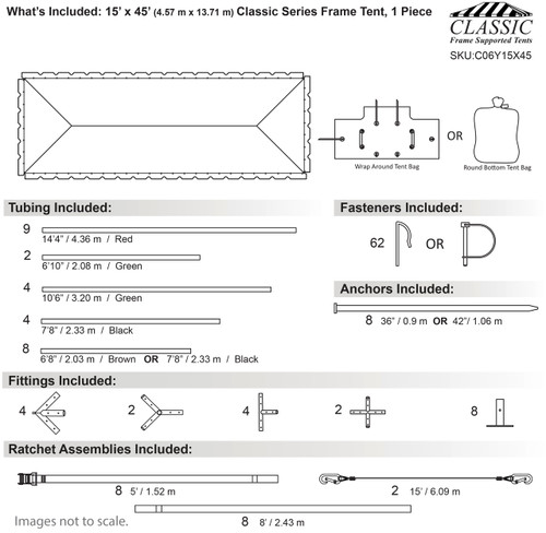 15' x 45' Classic Series Frame Tent, 1 Piece Tent Top, Complete