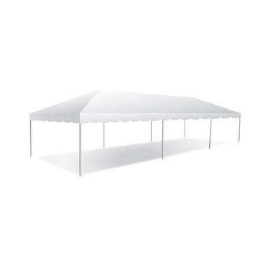 Celina Tent 15' x 45' Classic Series Frame Tent, 1 Piece Tent Top, Complete, white event tent with peaked roof and sturdy frame for outdoor gatherings and events.