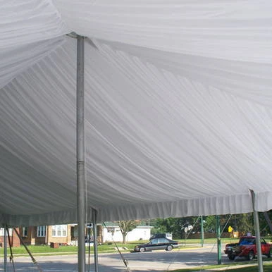 Pole Tent Liner 40' x 10' Mid, interior view showing the white fabric lining and supporting poles of the tent.