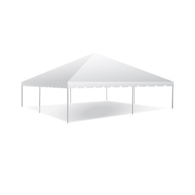Celina Tent 30' x 30' Classic Series Frame Tent, 1 Piece Tent Top, Complete, white outdoor canopy tent with sturdy frame and peak roof design.