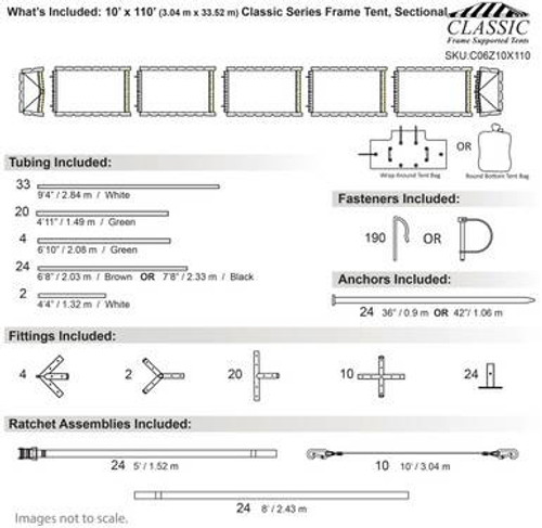10' x 110' Classic Series Frame Tent, Sectional Tent Top, Complete 10' x 110' Classic Series Frame Tent, Sectional Tent Top, Complete