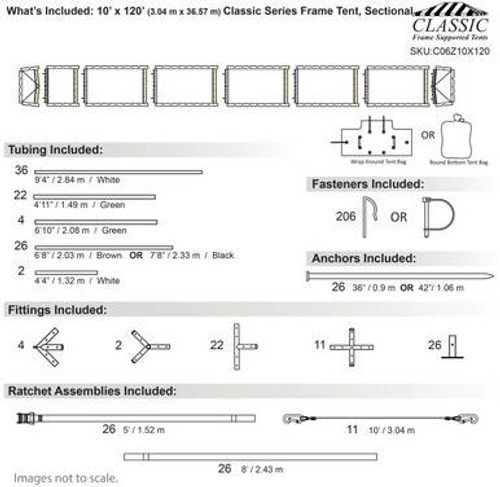 10' x 120' Classic Series Frame Tent, Sectional Tent Top, Complete 10' x 120' Classic Series Frame Tent, Sectional Tent Top, Complete