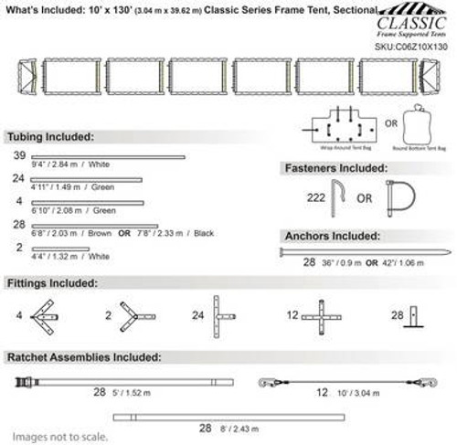 10' x 130' Classic Series Frame Tent, Sectional Tent Top, Complete 10' x 130' Classic Series Frame Tent, Sectional Tent Top, Complete