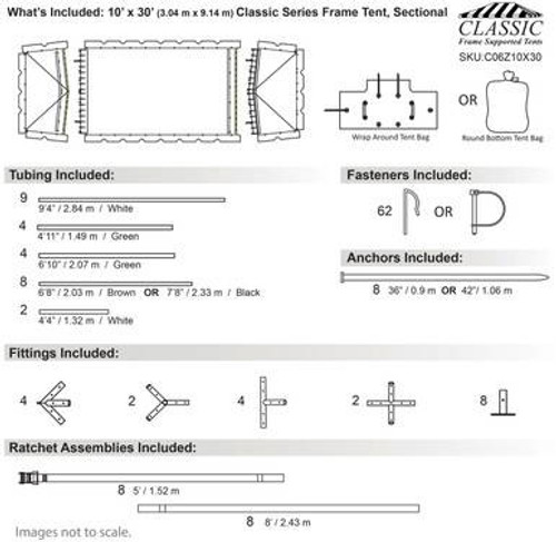 10' x 30' Classic Series Frame Tent, Sectional Tent Top, Complete 10' x 30' Classic Series Frame Tent, Sectional Tent Top, Complete