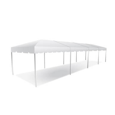 Celina Tent 10' x 40' Classic Series Frame Tent, Sectional Tent Top, Complete, white outdoor event tent with sturdy frame and sectional top design.