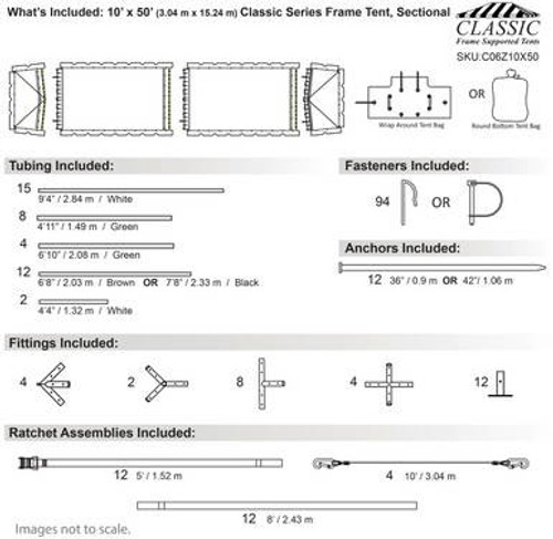10' x 50' Classic Series Frame Tent, Sectional Tent Top, Complete 10' x 50' Classic Series Frame Tent, Sectional Tent Top, Complete