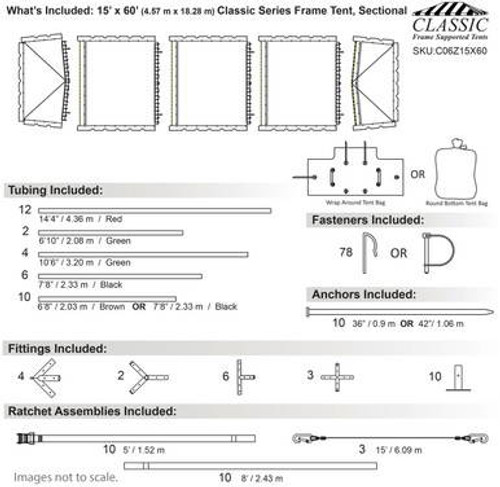 15' x 60' Classic Series Frame Tent, Sectional Tent Top, Complete 15' x 60' Classic Series Frame Tent, Sectional Tent Top, Complete