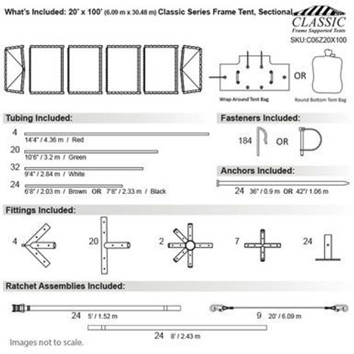 20' x 100' Classic Series Frame Tent, Sectional Tent Top, Complete 20' x 100' Classic Series Frame Tent, Sectional Tent Top, Complete
