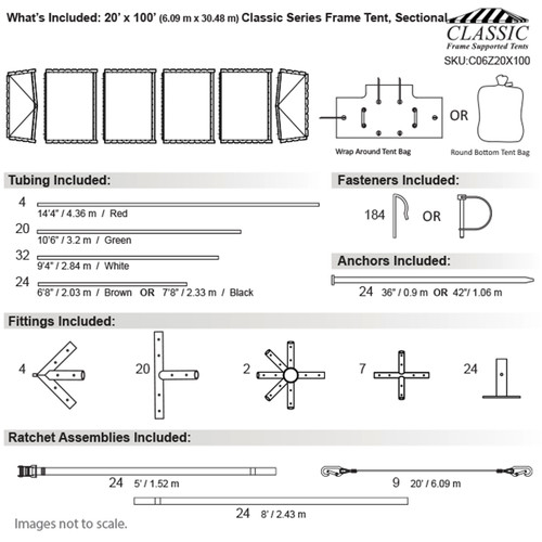 20' x 100' Classic Series Frame Tent, Sectional Tent Top, Complete