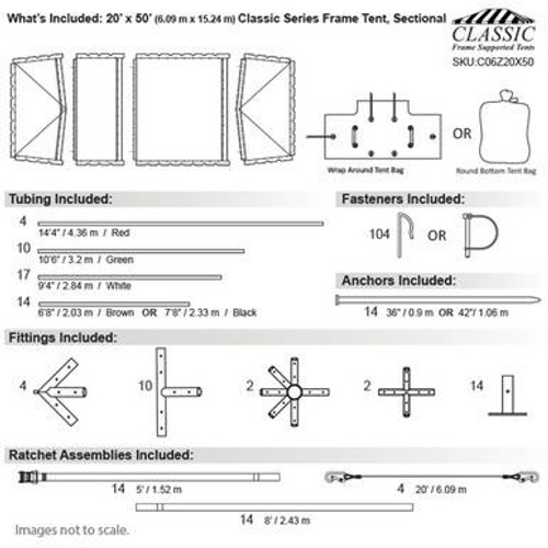 20' x 50' Classic Series Frame Tent, Sectional Tent Top, Complete 20' x 50' Classic Series Frame Tent, Sectional Tent Top, Complete