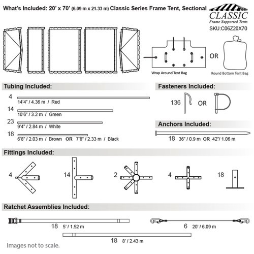 20' x 70' Classic Series Frame Tent, Sectional Tent Top, Complete