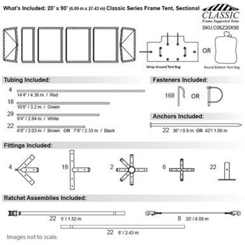 20' x 90' Classic Series Frame Tent, Sectional Tent Top, Complete 20' x 90' Classic Series Frame Tent, Sectional Tent Top, Complete