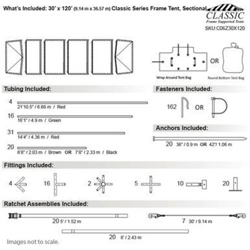 30' x 120' Classic Series Frame Tent, Sectional Tent Top, Complete 30' x 120' Classic Series Frame Tent, Sectional Tent Top, Complete