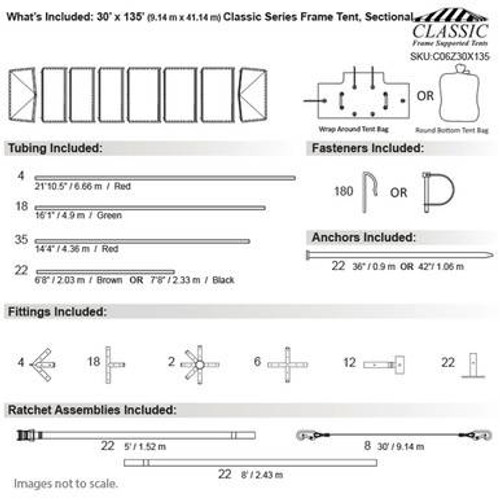 30' x 135' Classic Series Frame Tent, Sectional Tent Top, Complete 30' x 135' Classic Series Frame Tent, Sectional Tent Top, Complete