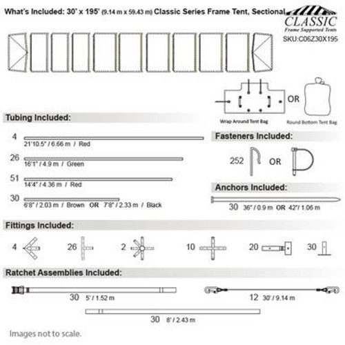 30' x 195' Classic Series Frame Tent, Sectional Tent Top, Complete 30' x 195' Classic Series Frame Tent, Sectional Tent Top, Complete