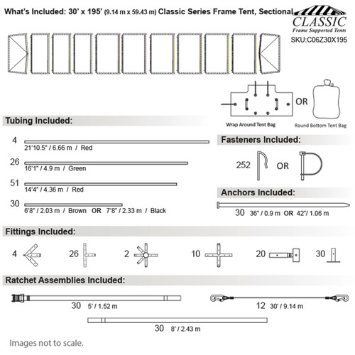 30' x 195' Classic Series Frame Tent, Sectional Tent Top, Complete 30' x 195' Classic Series Frame Tent, Sectional Tent Top, Complete