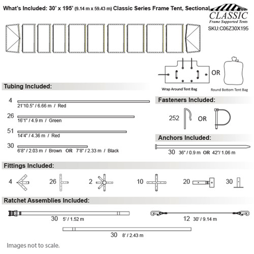 30' x 195' Classic Series Frame Tent, Sectional Tent Top, Complete