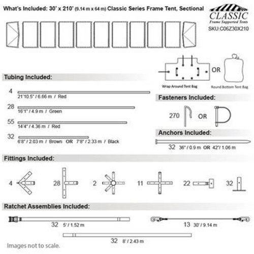 30' x 210' Classic Series Frame Tent, Sectional Tent Top, Complete 30' x 210' Classic Series Frame Tent, Sectional Tent Top, Complete