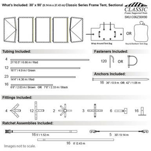 30' x 90' Classic Series Frame Tent, Sectional Tent Top, Complete 30' x 90' Classic Series Frame Tent, Sectional Tent Top, Complete