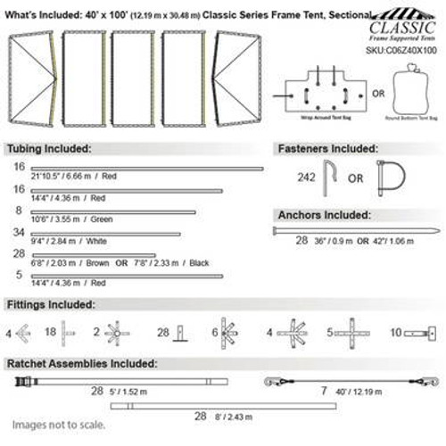 40' x 100' Classic Series Frame Tent, Sectional Tent Top, Complete 40' x 100' Classic Series Frame Tent, Sectional Tent Top, Complete