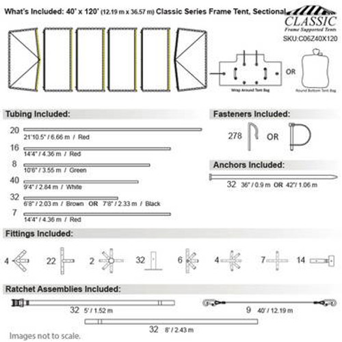 40' x 120' Classic Series Frame Tent, Sectional Tent Top, Complete 40' x 120' Classic Series Frame Tent, Sectional Tent Top, Complete
