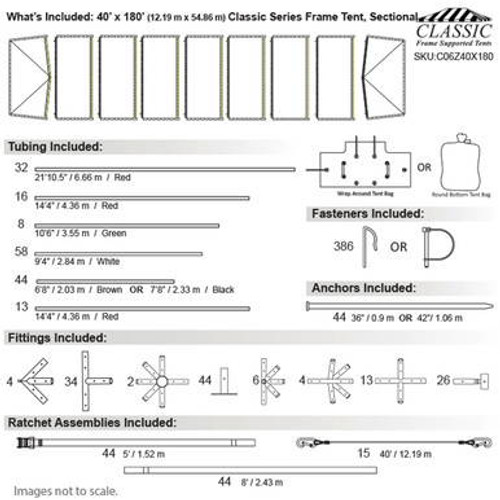 40' x 180' Classic Series Frame Tent, Sectional Tent Top, Complete 40' x 180' Classic Series Frame Tent, Sectional Tent Top, Complete