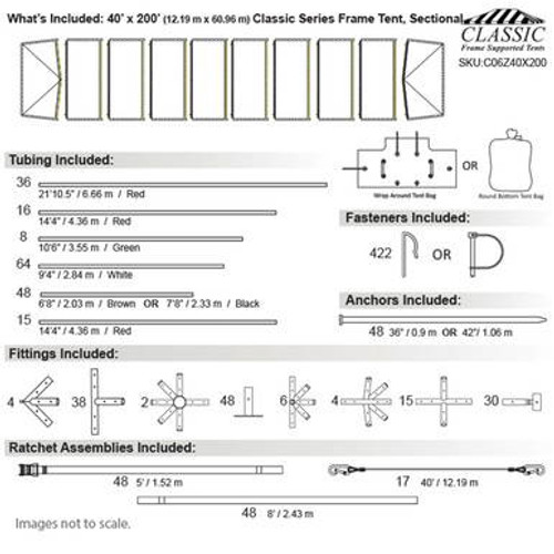 40' x 200' Classic Series Frame Tent, Sectional Tent Top, Complete 40' x 200' Classic Series Frame Tent, Sectional Tent Top, Complete