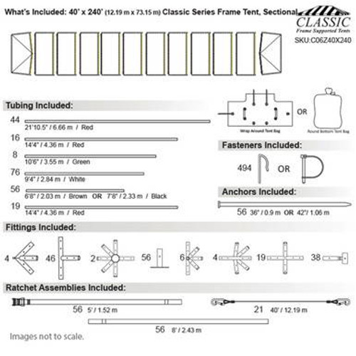 40' x 240' Classic Series Frame Tent, Sectional Tent Top, Complete 40' x 240' Classic Series Frame Tent, Sectional Tent Top, Complete