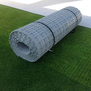 Turf Protection Flooring, rolled silver metal grid for protecting artificial grass surfaces.